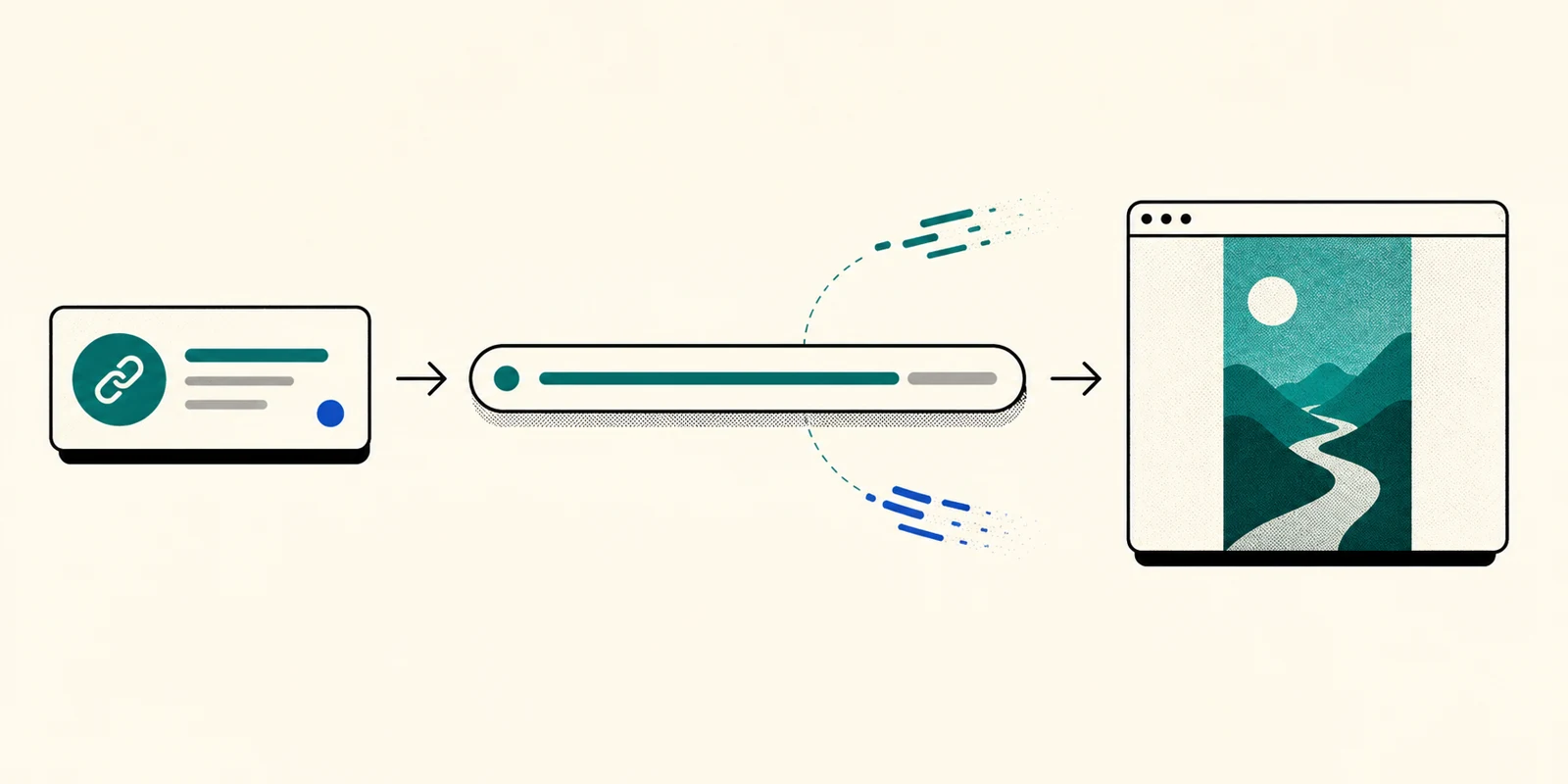 A short shared-video link expanding into a clean browser address and a public vertical-video preview.